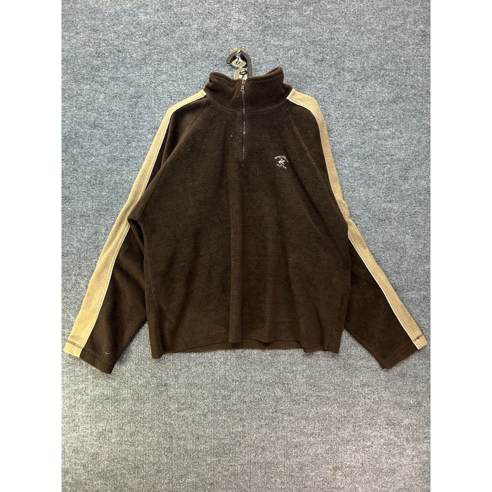 Beverly Hills Polo Club 1/4 Zip Sweatshirt Men's Brown Fleece Pullover - Large
